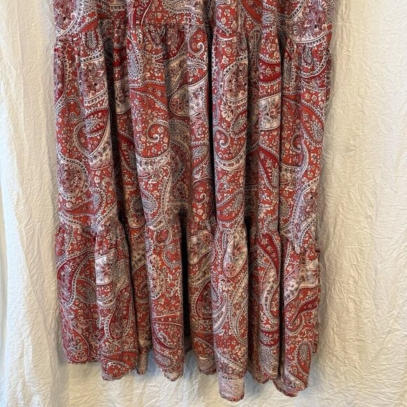 Old Navy Waist-Defined Maxi Dress Med Tiered Hem Paisley Floral Peasant Coquette - Picture 7 of 12